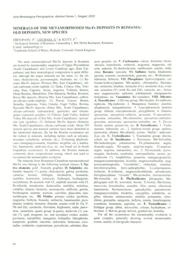 MINERALS of the METAMORPHOSED Mn-Fe DEPOSITS in ROMANIA: OLD DEPOSITS, NEW SPECIES