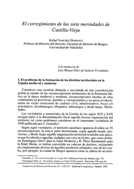 El Corregimiento De Las Siete Merindades De Castilla-Vieja
