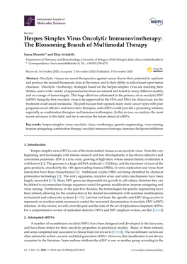 Herpes Simplex Virus Oncolytic Immunovirotherapy: the Blossoming Branch of Multimodal Therapy