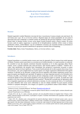 Considerații Privind Statutul Teritoriilor De Pe Limes Transalutanus Regio Sau Territorium Militare?