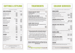 Cutting & Styling Treatments Colour Services