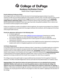 College of Dupage Residency Verification Form Health Career Program Applicants