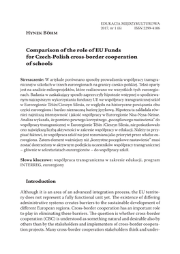 Comparison of the Role of EU Funds for Czech-Polish Cross-Border Cooperation of Schools