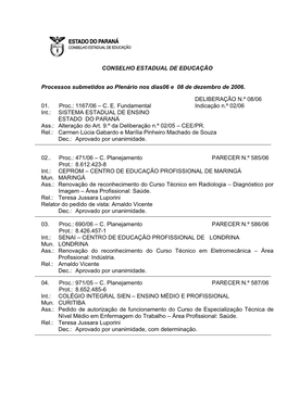 CONSELHO ESTADUAL DE EDUCAÇÃO Processos Submetidos