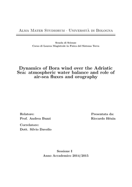 Dynamics of Bora Wind Over the Adriatic Sea: Atmospheric Water Balance and Role of Air-Sea ﬂuxes and Orography