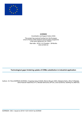 Technological Gaps Hindering Uptake of Crms Substitution in Industrial Application