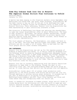 Some Big Indians Grab Iron Ore in Nunavut the Imperial Global Elitist Plan Continues to Unfold Detailed Report January 11, 2011