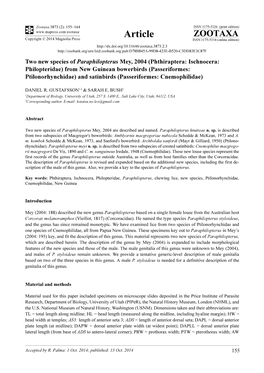 Phthiraptera: Ischnocera: Philopteridae) from New Guinean Bowerbirds (Passeriformes: Ptilonorhynchidae) and Satinbirds (Passeriformes: Cnemophilidae)