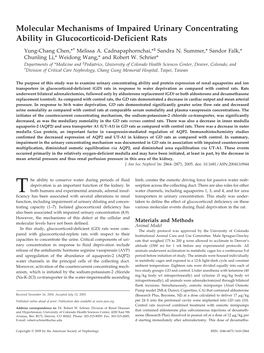 Molecular Mechanisms of Impaired Urinary Concentrating Ability in Glucocorticoid-Deficient Rats