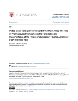 United States Foreign Policy Toward HIV/AIDS in Africa