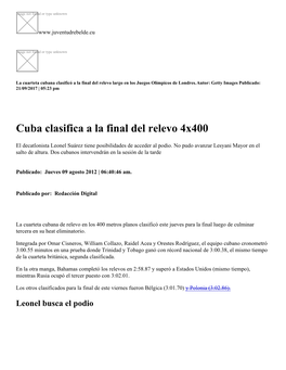 Cuba Clasifica a La Final Del Relevo 4X400