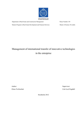 Management of International Transfer of Innovative Technologies in the Enterprise