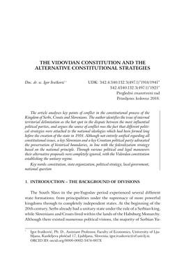 The Vidovdan Constitution and the Alternative Constitutional Strategies