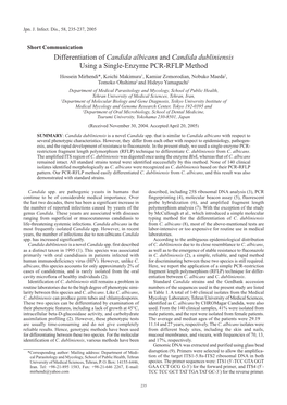 Differentiation of Candida Albicans and Candida Dubliniensis Using A