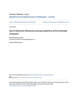 Use of Electronic Resources Among Academics at the University of Karachi