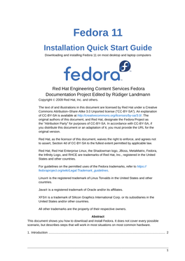 Installation Quick Start Guide Downloading and Installing Fedora 11 on Most Desktop and Laptop Computers