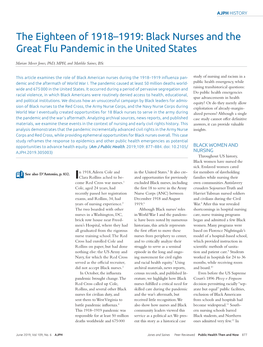 The Eighteen of 1918–1919: Black Nurses and the Great Flu Pandemic in the United States