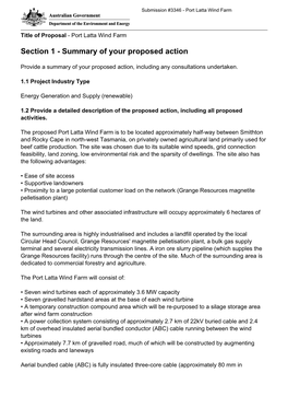 Section 1 - Summary of Your Proposed Action