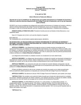 Decreto Por El Que Se Establecen Las Obligaciones Que Podrán Denominarse En Unidades De Inversión Y Reforma Y Adiciona Diversa