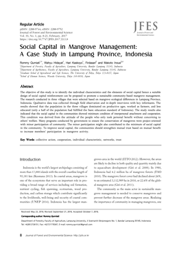 Social Capital in Mangrove Management: a Case Study in Lampung Province, Indonesia