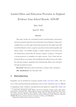 Landed Elites and Education Provision in England: Evidence from School Boards, 1870-99∗