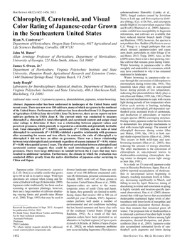 Chlorophyll, Carotenoid, and Visual Color Rating of Japanese-Cedar