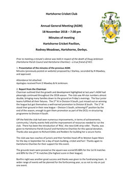 Hartshorne Cricket Club Annual General Meeting