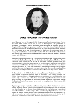 JAMES HOPE (1764-1847): United Irishman