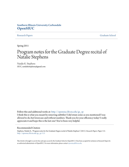 Program Notes for the Graduate Degree Recital of Natalie Stephens Natalie K
