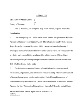 Affidavit of Senior Special Agent John E. Neirinckx, II 1 of 142 SPOKANE SEARCH.DOC