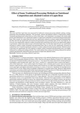 Effect of Some Traditional Processing Methods on Nutritional Composition and Alkaloid Content of Lupin Bean