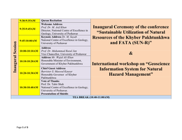 Inaugural Ceremony of the Conference Director, National Centre of Excellence in Geology, University of Peshawar “Sustainable Utilization of Natural Keynote Address Dr