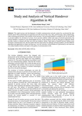 Study and Analysis of Vertical Handover Algorithm in 4G