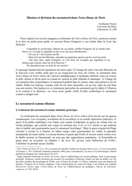 Illusion Et Dérision Du Surnaturel Dans Notre-Dame De Paris