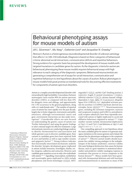 Behavioural Phenotyping Assays for Mouse Models of Autism