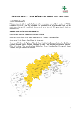 Síntesi De Bases I Convocatòria Per a Beneficiaris Finals 2011