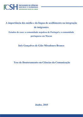 Junho, 2015 Tese De Doutoramento Em Ciências Da Comunicação A