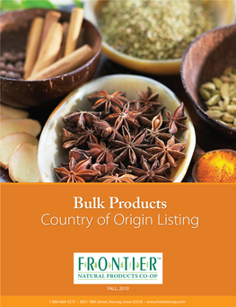 Bulk Products Country of Origin Listing