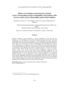 Efficacy of Acaricides on Eutetranychus Orientalis