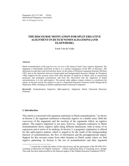 The Discourse Motivation for Split-Ergative Alignment in Dutch Nominalisations (And Elsewhere)