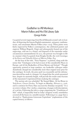 Godfather to All Monkeys: Martin Folkes and His 1756 Library Sale George Kolbe