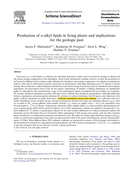 Production of N-Alkyl Lipids in Living Plants and Implications for the Geologic Past