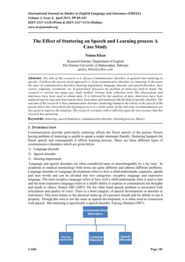 The Effect of Stuttering on Speech and Learning Process a Case Study