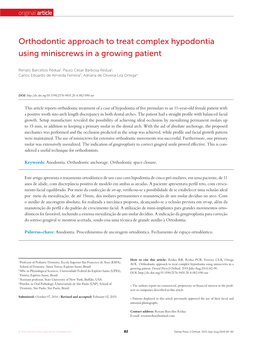 Orthodontic Approach to Treat Complex Hypodontia Using Miniscrews in a Growing Patient