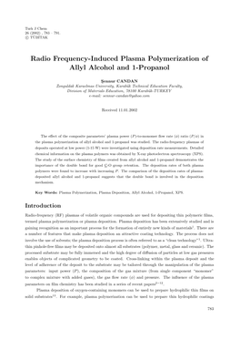 Radio Frequency-Induced Plasma Polymerization of Allyl Alcohol and 1-Propanol