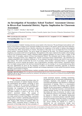 An Investigation of Secondary School Teachers' Assessment Literacy In