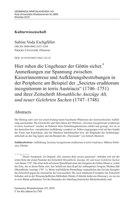 Hier Ruhen Die Ungeheuer Der Göttin Sicher.* Anmerkungen Zur