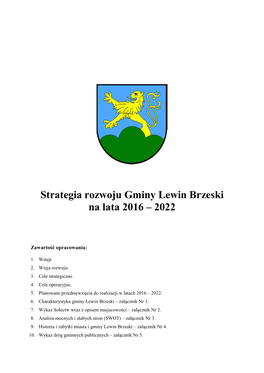 Strategia Rozwoju Gminy Lewin Brzeski Na Lata 2016 – 2022