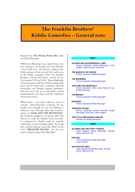 The Franklin Brothers' Kiddie Comedies – General Note