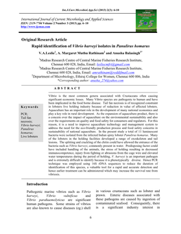 Original Research Article Rapid Identification of Vibrio Harveyi Isolates in Panulirus Homarus V.A.Leslie1, A